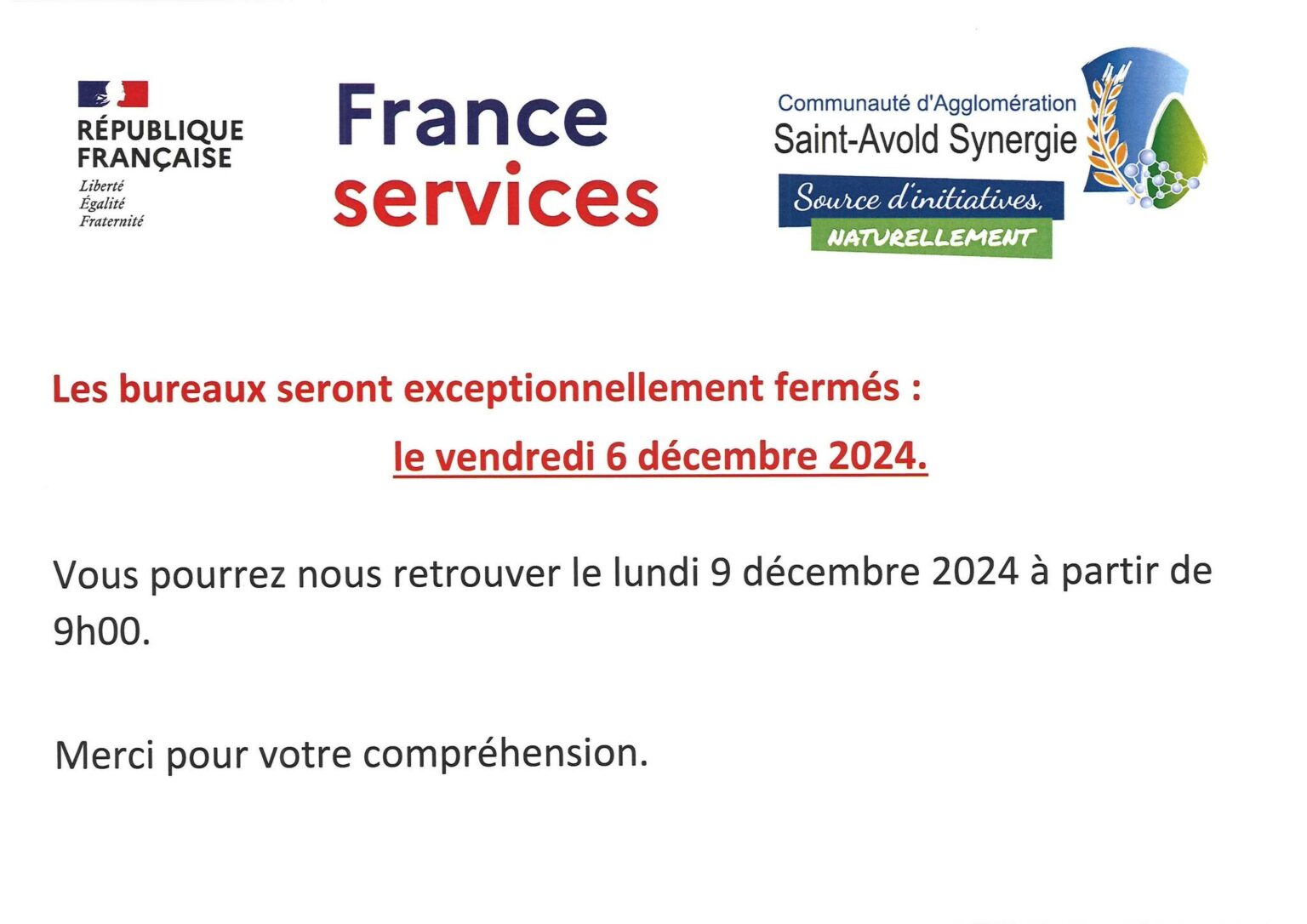 France Services Fermeture Exceptionnelle Le D Cembre